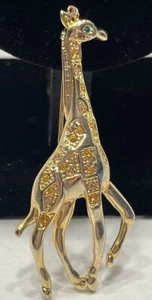 Vintage Monet Gold Tone Giraffe Brooch Pin With Orange Stones & Green Eye - Picture 1 of 6