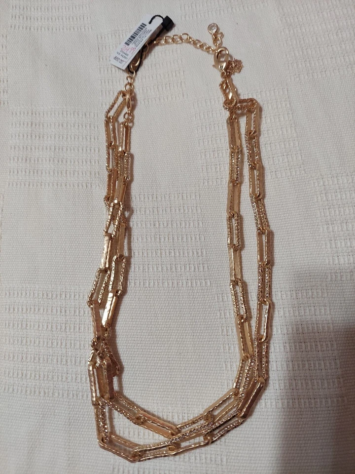 Novo com etiquetas Casa Branca Mercado Negro Tom Dourado 2 Corrente Clipe de Papel Colar com Pedra Transparente - Imagem 1 de 1