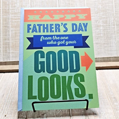 Hallmark Father's Day Greeting Card Green Red Good Looks Funny Humor - Image 1 of 4