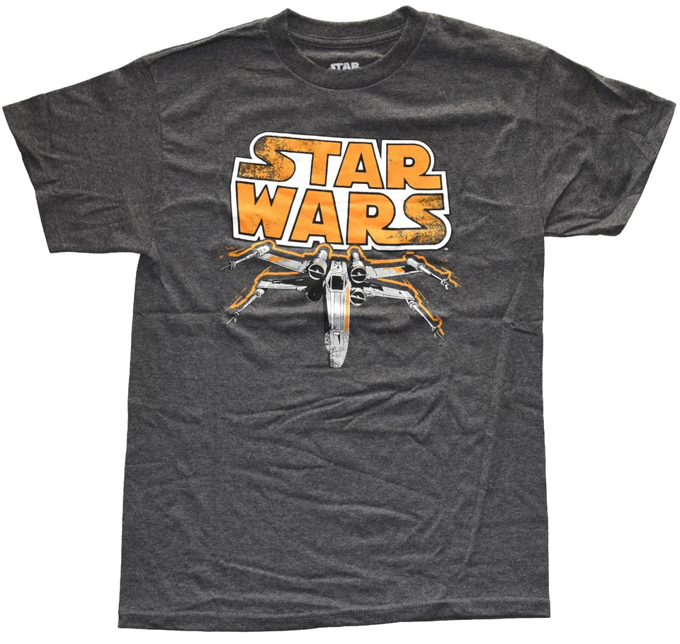 Star Wars X-Wing below Orange SW Logo Men's Charcoal Heather T-Shirt New - Image 1 of 1