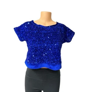 Royal Blue Sequins Cropped Top M - Picture 1 of 3