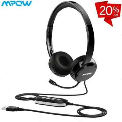 Auriculares USB Mpow 071 con conector de 3,5 mm para computadora auriculares con cable para PC teléfono Skype Foto 1 de 4