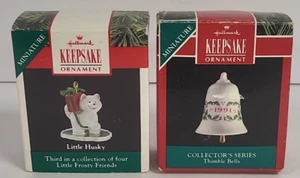 2 Hallmark Keepsake Ornaments Thimble Bell and Little Husky - Picture 1 of 2