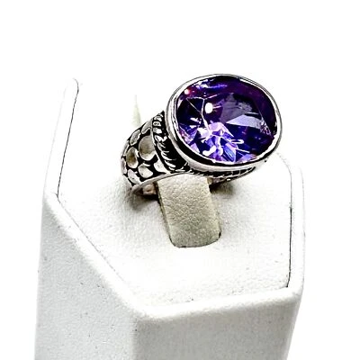 Lia Sophia "Tempest" Purple Cubic Zirconia Center Stone Silver Tone Ring Size 5 - Image 1 of 4