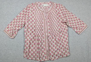 Ella Simone Women Top Medium Floral Button Up Pintucks Pleated Tunic Boho - Picture 1 of 12