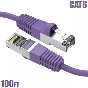 100FT Cat6 RJ45 Ethernet LAN Network SSTP Shield Patch Cable Copper 26AWG Purple - Picture 1 of 5