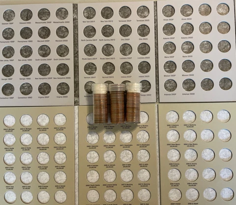 1999~2008 State Quarters Clad ~ Complete 100 P&D US Mint comes W Harris Folders Cover
