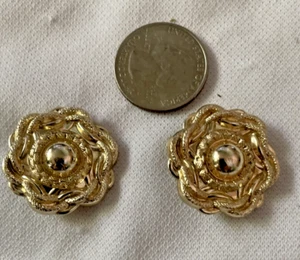Vintage West Germany Gold ROUND Clip On 1960s MCM Earrings - Picture 1 of 12