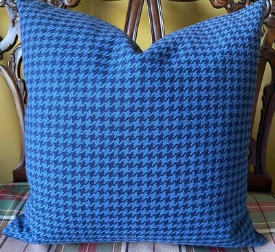 Ralph Lauren Sullivan Houndstooth Blue Plaid Custom Pillow Cover Double Sided - Image 1 of 4