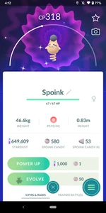 Pokémon Go Shiny Spoink - Comercio registrado 20K Stardust - Imagen 1 de 2