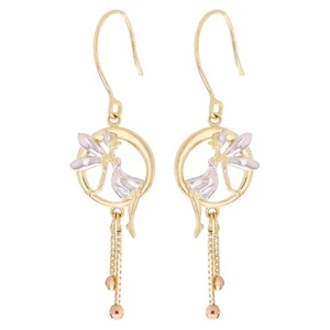 Italienische 14k dreifarbige Gold Tinkerbell Fee Tropfen hängende Ohrringe 1,8 Zoll 2,9 Gramm - Bild 1 von 3