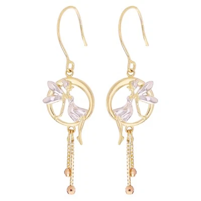 Italian 14k Tri-Color Gold Tinkerbell Fairy Drop Dangle Earrings 1.8" 2.9 grams - Image 1 of 3