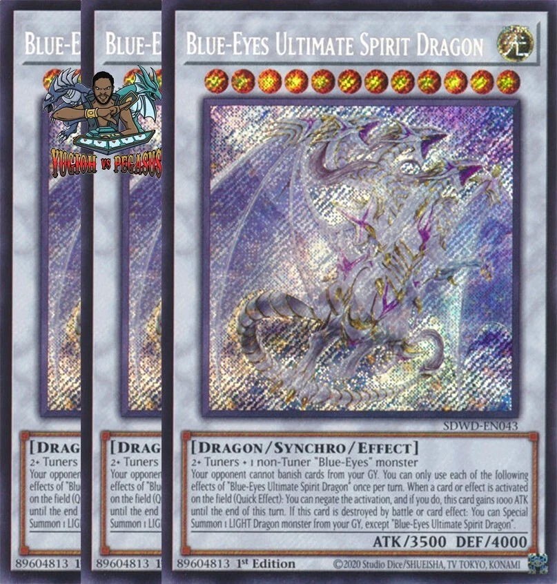 Yugioh! 3x Blue-Eyes Ultimate Spirit Dragon SDWD-EN043 Secret Rare 1st Ed NM - Image 1 of 1