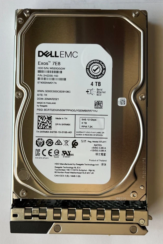 KRM6X DELL EMC SEAGATE 4TB 3.5" SAS 12Gbps HDD ST4000NM017A 0KRM6X T350 R740 - Image 1 of 1