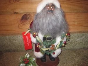 11 1/2" FIGURA AFROAMERICANA SANTA PIEL IMITADA MACY'S HOLIDAY LANE 2008 NUEVA CON ETIQUETAS - Imagen 1 de 7