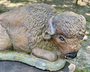 Sale! Vintage Aged Patina Cement Bison Buffalo Statue - Picture 1 of 7