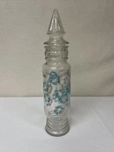 MCM Vintage Glass Bottle Canister Teal Gold Flowers - Bild 1 von 6