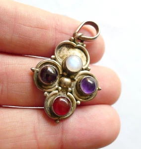 SILVER PENDANT PENDANT PENDANT WITH HARD STONES CROSS CLOVER DEFECTS - Picture 1 of 4