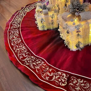 Christmas Tree Skirt 60 Inch, Red Luxury Velvet Plush Faux Fur Extra Large Skirt - Picture 1 of 12