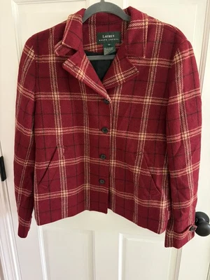 Blazer chaqueta de lana manga larga Lauren Ralph Lauren para mujer 12 rojo a cuadros Foto 1 de 4