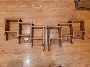 Pair Of Wood Wall Shelves Knick Knack Heart Display Shelf Pegs Rustic  22"x17" - Picture 1 of 8