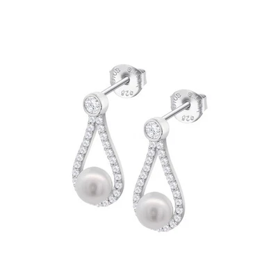 Orecchini Donna Lotus Silver LP3481-4/1 In Argento Con Perla Bianca E Zirconi - Immagine 1 di 2