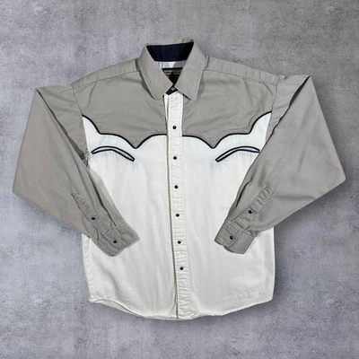 Vintage 90's Panhandle Slim Cowboy Western Beige Cream Popper Shirt 15 M L - Image 1 of 4