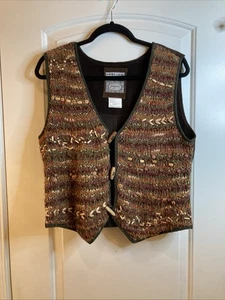 Artisan Leather Woven Vest Joujou Vintage Boho Festival Beaded Women's Large - Picture 1 of 10