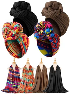 4 Pcs African Scarf for Women Head Wraps for Black Women Stretch Turbans Jers... - Picture 1 of 6