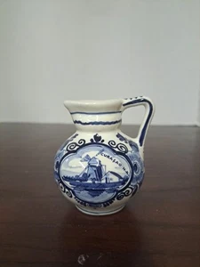Vintage Delft Blue And White Pitcher With Windmill Scene Made In Holland - Picture 1 of 9