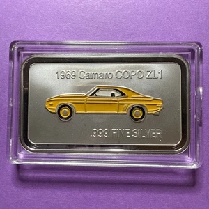 Chevy Camaro 1969 COPO ZL1 amarillo coche clásico barra de arte plateada color esmaltado 1 oz - Imagen 1 de 7