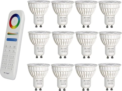 ®, 12X 4W GU10 RGB + CCT Faretto a LED Faretto Colore E Temperatura CCT WW CW Re - Immagine 1 di 4