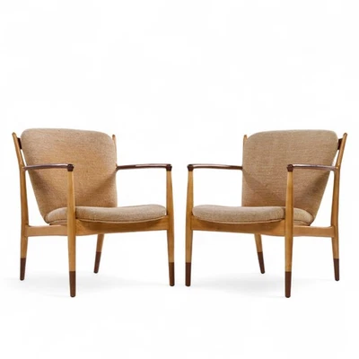 Finn Juhl for Baker Delegate Mid Century Walnut Lounge Chairs - Pair - Image 1 of 4
