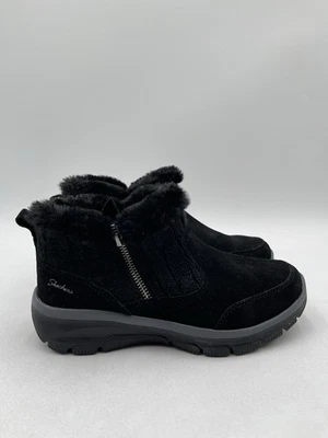 Skechers Womens Easy Going Black Knit Faux Fur Zipper Ankle Boot Size 6 - Image 1 of 4