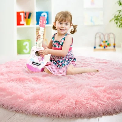 Round Rugs 4x4 Feet Fluffy Soft Area Rug for Kids Girls Room Plush Shaggy Carpet - Image 1 of 4