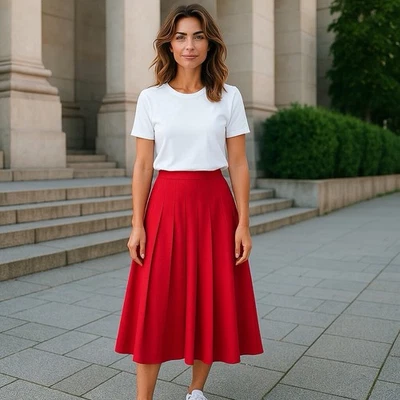 Falda plisada roja vintage 100 % lana Evan Picone talla 6 limpieza en seco fresca Foto 1 de 4