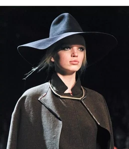 LANVIN River F/W 2011 Runway schwarz Cartwheel breite Krempe Kaninchen Filzhut M - Bild 1 von 10