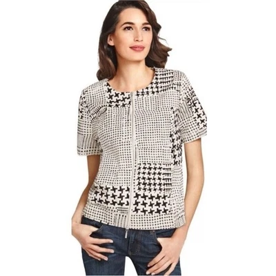 Cabi Women XS Coupe Bomber Jacket Style #931 Black/off White Double Zipper - Image 1 of 4