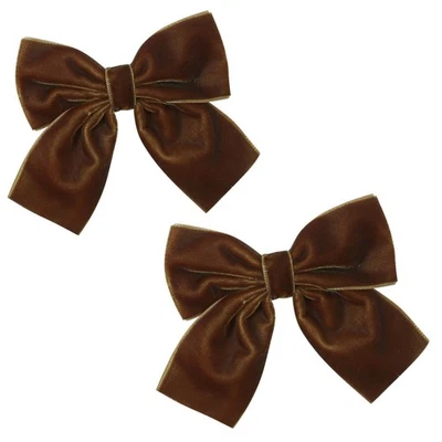 Big Brown Velvet Hair Bows 2 PCS Hand-Made Alligator Clips for Little Girls - Image 1 of 4