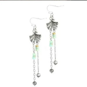 Silver amazonite & jasper rustic dangle earrings - Picture 1 of 4