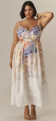 En Saison Anthropologie Midi Dress Ivory Floral Taylorann Preppy Boho Sz LP NWT - Image 1 of 4