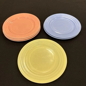 Platos de ensalada de postre Hazel Atlas Glass 9" (6) amarillo azul rosa pasteles - Imagen 1 de 5