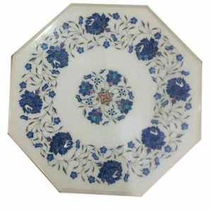 12" Marble corner / side end handcrafted pietra dura lapis inlay Table Top - Picture 1 of 1