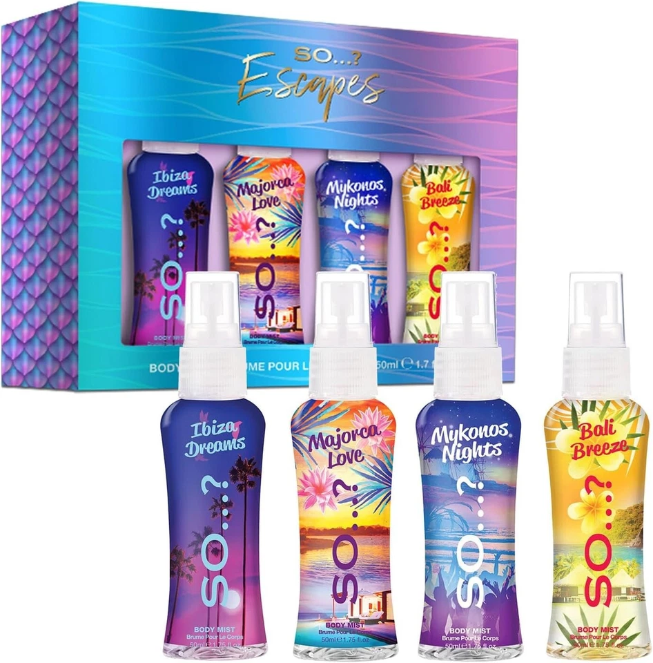SO...? So.? Escapes Women's Body Mist Gift Set - 4x50ml Refreshing Sprays for Her