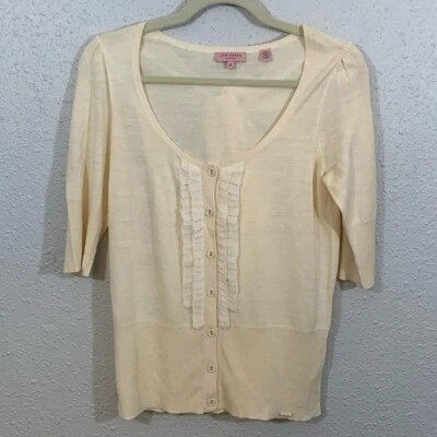 Cárdigan Suéter Ted Baker London 100% Seda Volantes Frontal Lazo Trasero Crema Talla S Foto 1 de 4