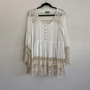 Amlica Santoria by Giacomo Cinque weiß Pailletten Spitze Stufen Tunika Boho Kleid OS - Bild 1 von 13