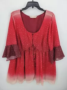 Wayward Fancies eShakti Blouse Womens Plus 2X Red Ombre Star Print Chiffon Lined - Picture 1 of 7