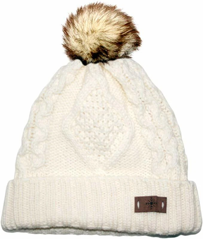 Gorro feminino inverno lã forrado difuso cabo malha pom pom frio multicolorido - Imagem 1 de 1