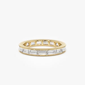 1.50 Ct Emerald Cut Lab Grown Diamond Eternity Wedding Band Ring 14k Yellow Gold - Picture 1 of 4