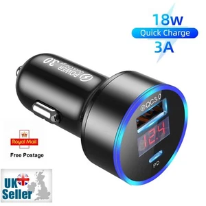 Fast Car Charger 2 Port USB + TYPE C Universal Socket Adapter For iPhone Samsung - Picture 1 of 16